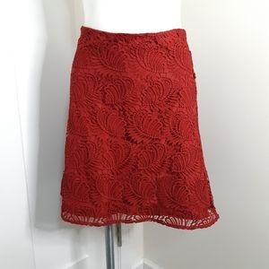 NWT LOFT Size 4P Red Mini Skirt A-Line Crochet